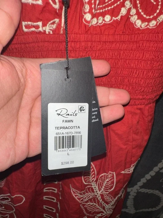 Rails Red Embroidered Midi Dress with Ivory Floral Detail - Picture 3 of 5